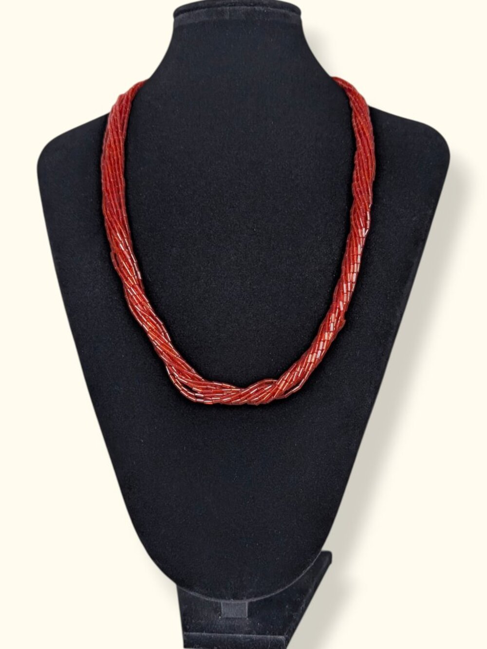 Vintage 12-Strand Red Bead Torsade Necklace